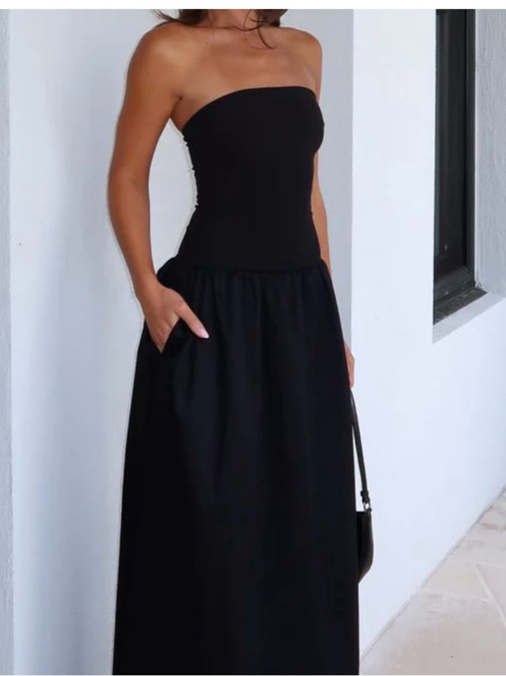 White fox black long dress